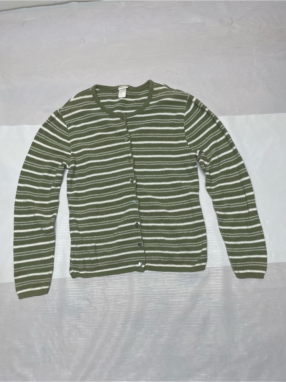 Cherokee Olive Green and White Striped Button Cardigan Sz: Small